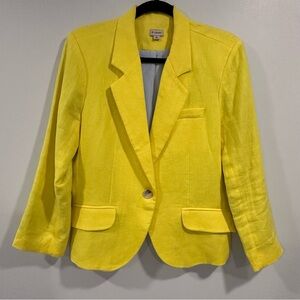 Cremieux Women’s Yellow 100% Linen One Button Lined Jacket Size L
